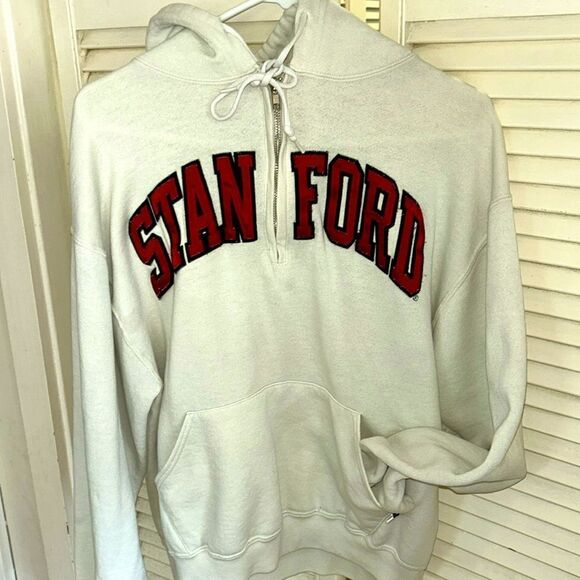 STANFORD🏫🌲HalfZip PullOverPatch HoodieKangaroo🦘Pockets The Wind of Freedom Blows - Picture 1 of 16